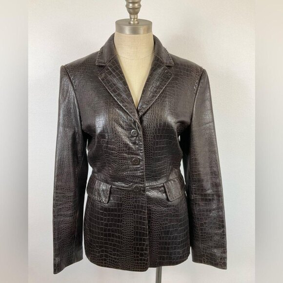 Elie Tahari Women's Brown Y2K Leather Lined Blazer Jacket, size Medium (8) - Picture 1 of 8